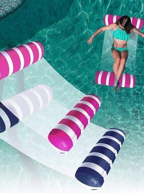 Set of Two Striped Inflatable Pool Loungers - White/Pink, White/Navy